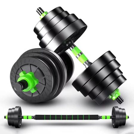 Green Adjustable Dumbbell Set with barbell rod