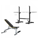 Squat rack weight plates bench and barbell set 3