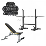 Squat rack weight plates bench and barbell set 3