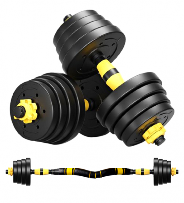 adjusatblle dumbbells with barbell rod set yellow