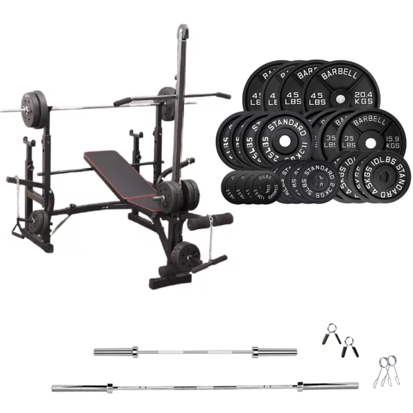 workout bench with weight plates 490 lb