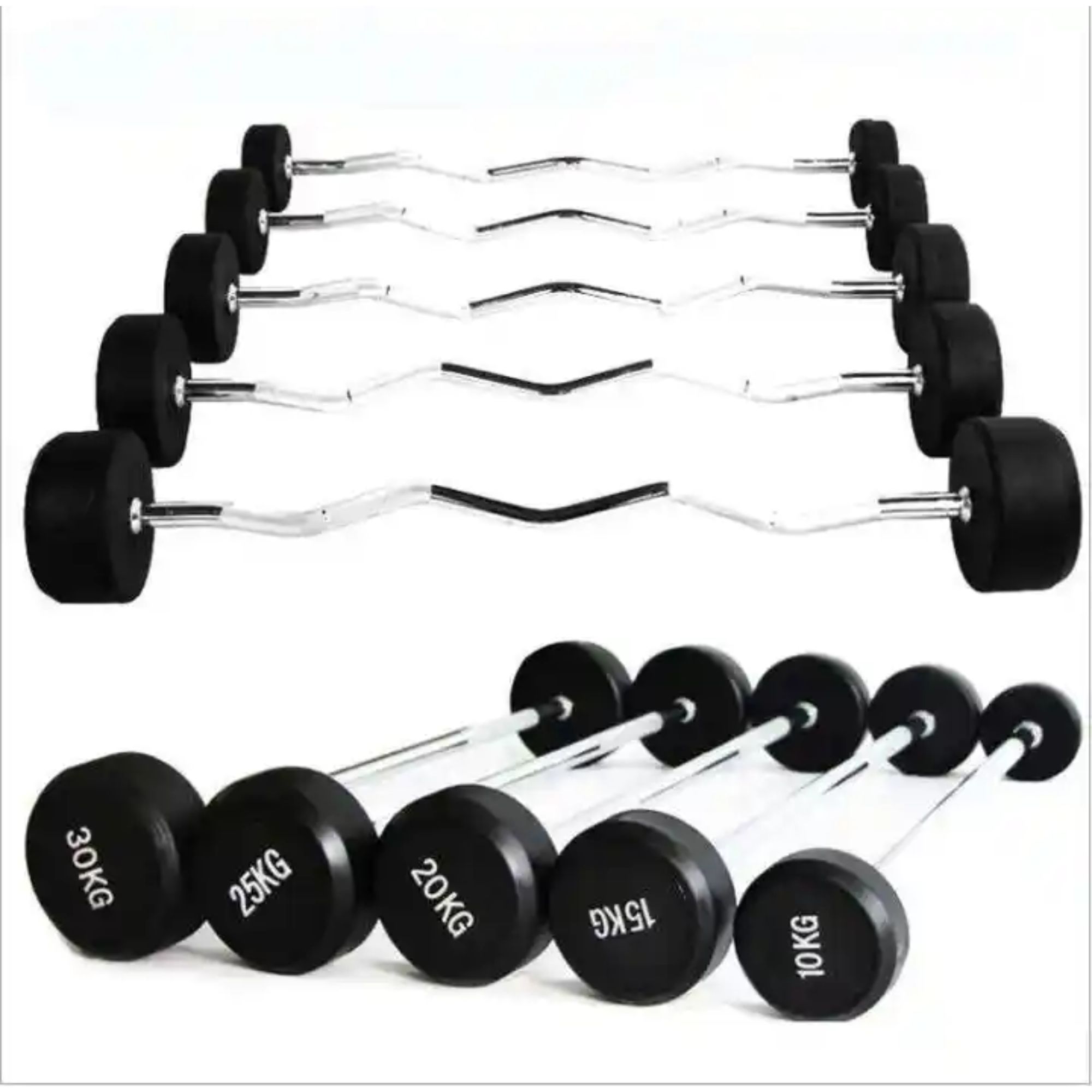 Fixed Weight Barbells Set – Straight and EZ Curl Bars (3)